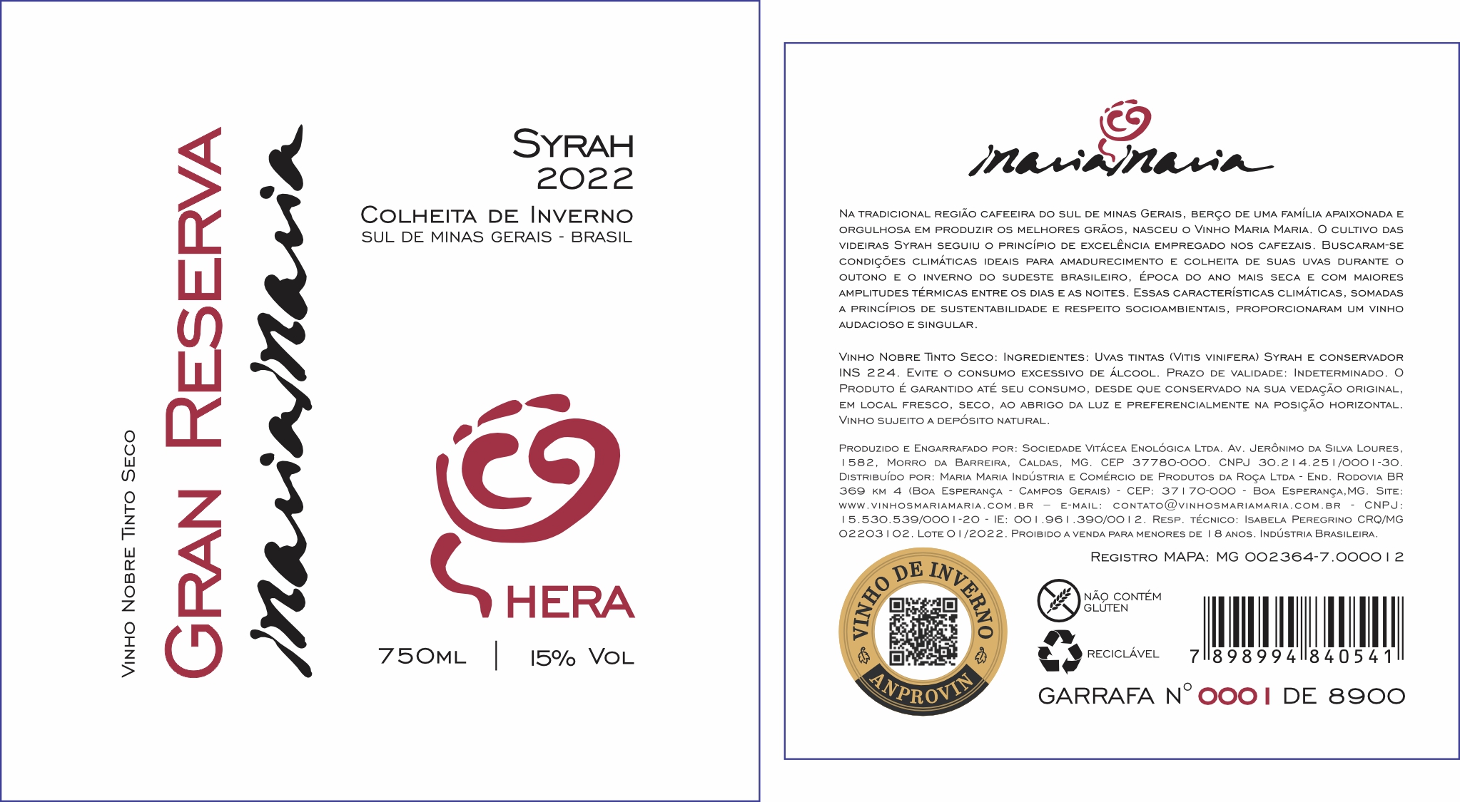 Maria Maria R90x95 C80X85 Gran Reserva Syrah 2022